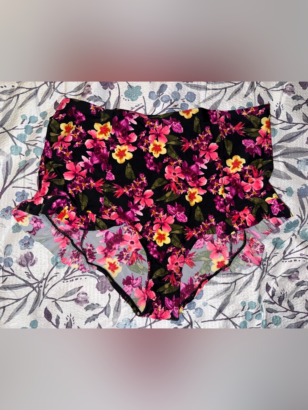 Forever 21 Black Floral High-Waist Bikini Bottoms